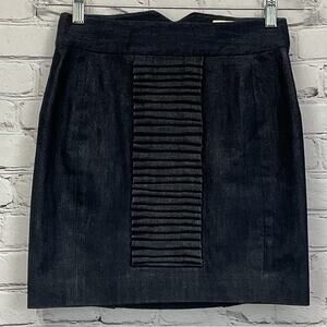 Anthropologie Leifsdottir Denim Skirt Women's Sz 0 Blue Front Pleat Accent Lined